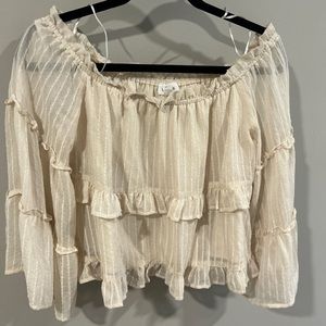 LELIS Ruffled Crop off the shoulder top, Cream, Size medium, Never worn